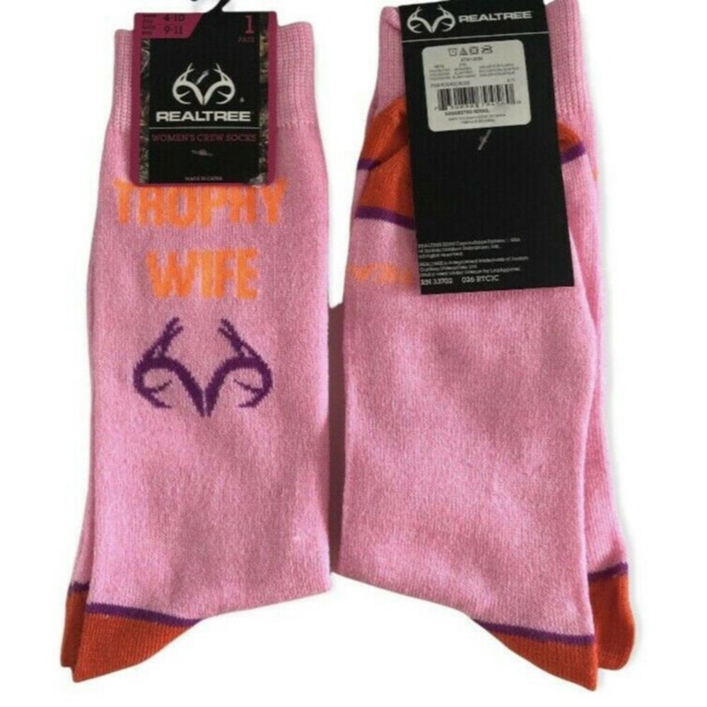 Realtree Trophy Wife Womens Ladies Crew Socks Pink Orange Size 9-11